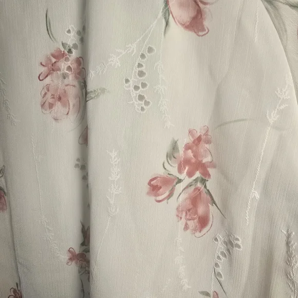 White Pink Floral Button-Up Blouse with Mandarin Collar Size Large - Cottagecore - Picture 5 of 11